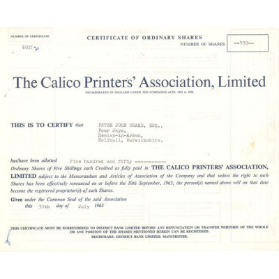 The Calico Printers' Association Ltd (Titre 550 Act 5s £)