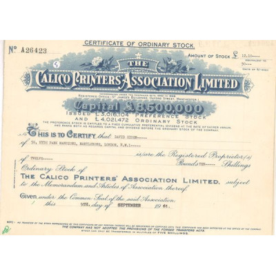 The Calico Printers' Association Ltd (Titre 50 Act 5 £) 1961