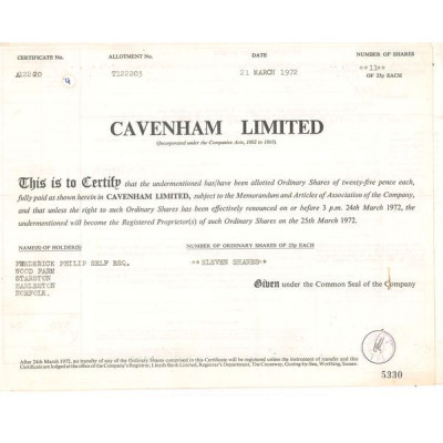 Cavenham Ltd (Titre 11 Act 25p £)