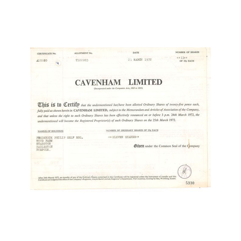 Cavenham Ltd (Titre 11 Act 25p £)