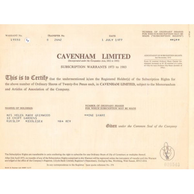 Cavenham Ltd (Titre 01 Act 25p £)