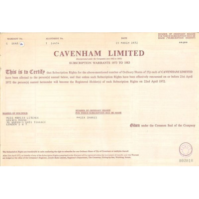 Cavenham Ltd (Titre 06 Act 25p £)