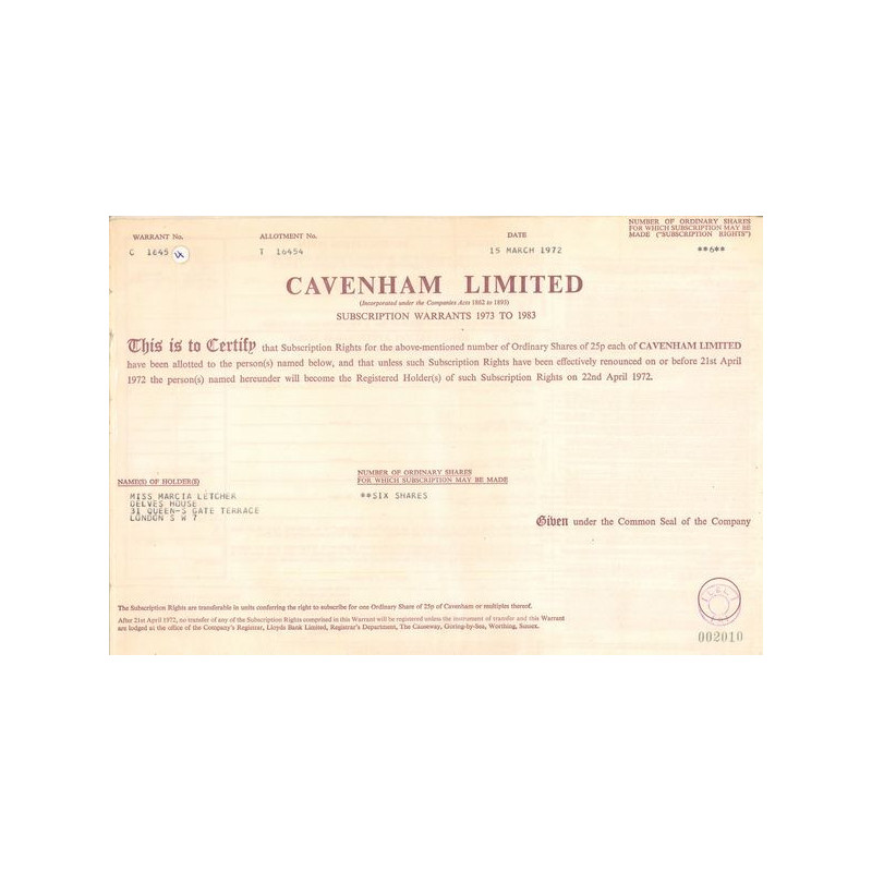 Cavenham Ltd (Titre 06 Act 25p £)