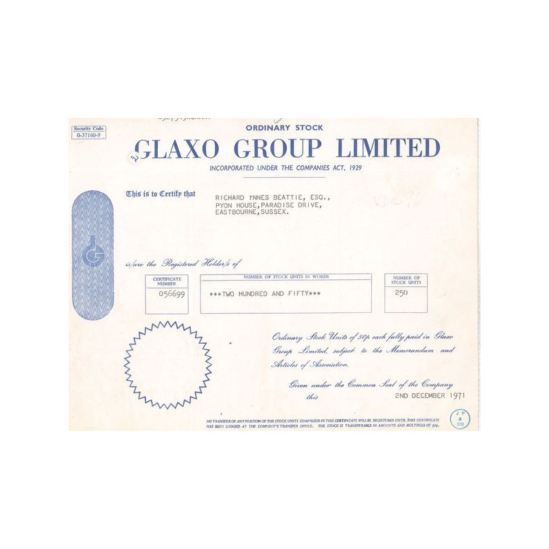 Glaxo Group Ltd (Titre 250 Act 50p £)