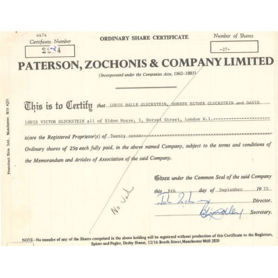 Paterson Zochonis & Cy Ltd (Titre 27 Act 25p £)