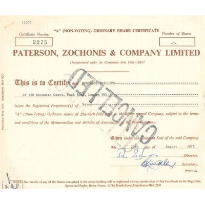 Paterson Zochonis & Cy Ltd (Titre 07 Act 25p £)