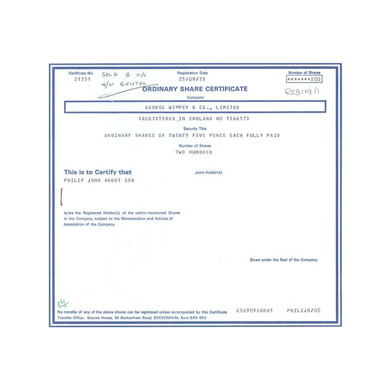 George Wimpey & Co Ltd (Titre 200 Act 25p £)