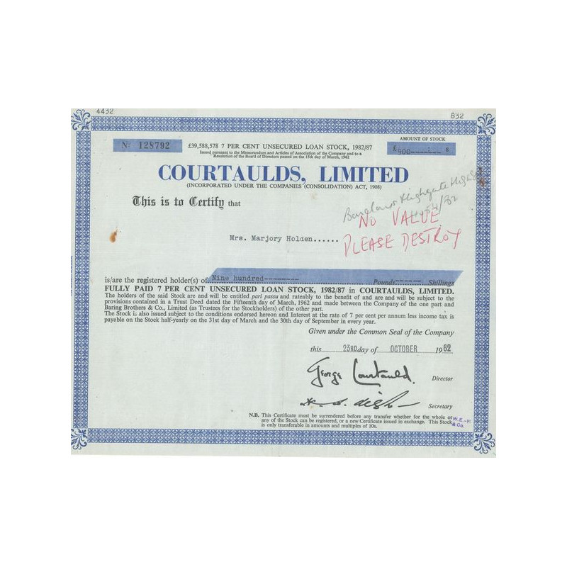 Courtaulds Ltd (Titre 01 Act 900 £)