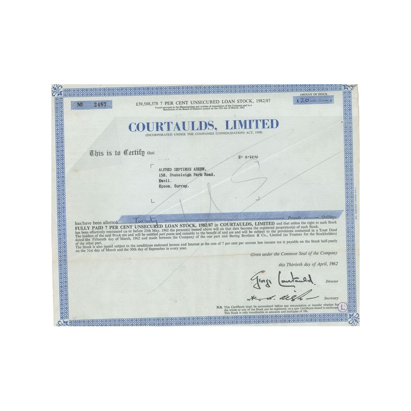 Courtaulds Ltd (Titre 01 Act 20 £)
