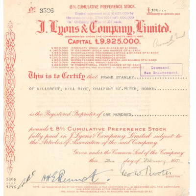 J. Lyons & Cy Ltd (Titre 100 Act 1 £)