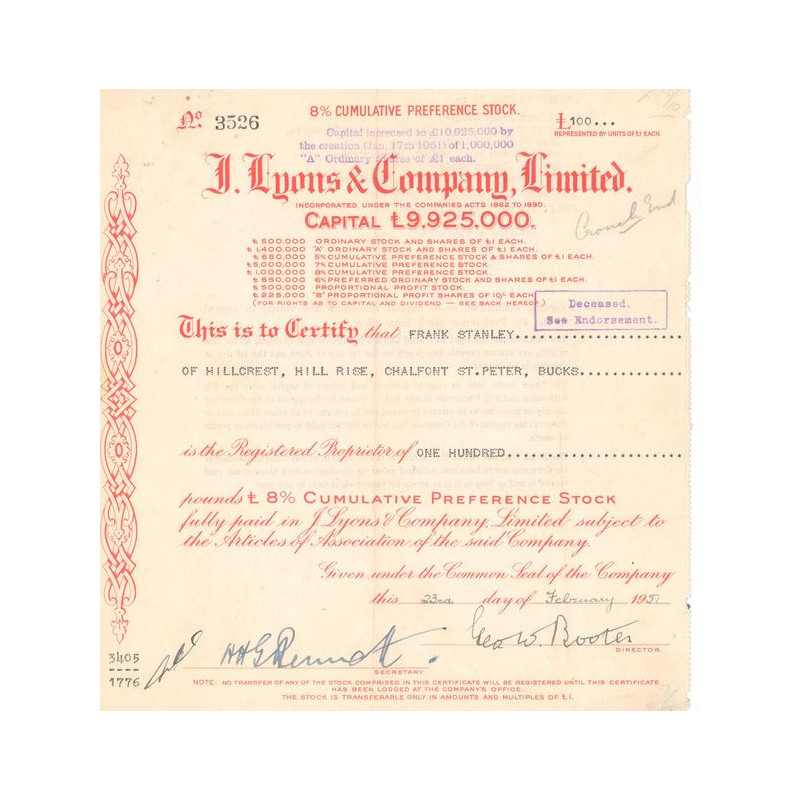 J. Lyons & Cy Ltd (Titre 100 Act 1 £)