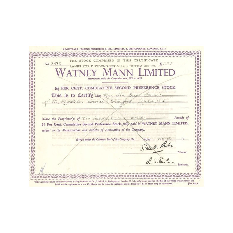 Watney Mann Ltd (Act 220 £)