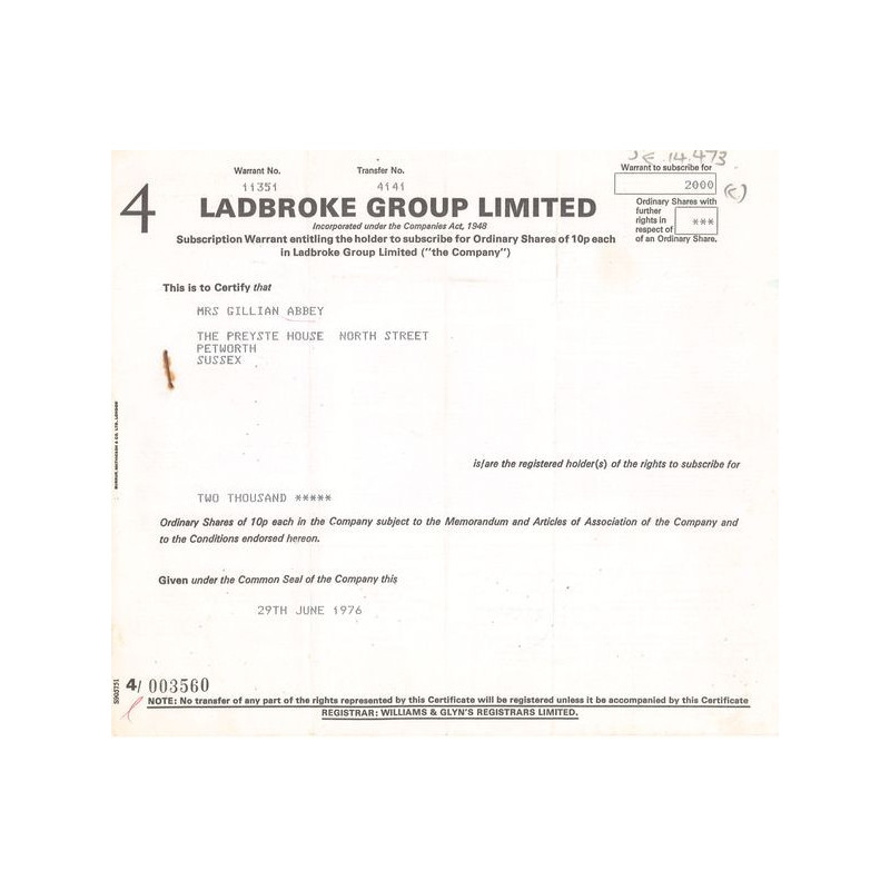 Ladbroke Group Ltd (Titre 2000 Act 10p £)