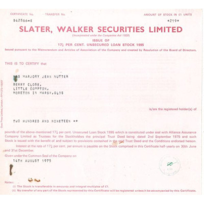 Slater Walker Securities Ltd (Titre 219 Act 1 £)