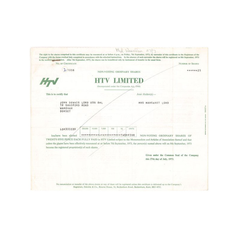 HTV Ltd (Titre 25 Act 25 £)
