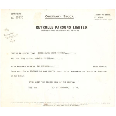 Reyrolle Parsons Ltd (Titre 200 Act 1 £)