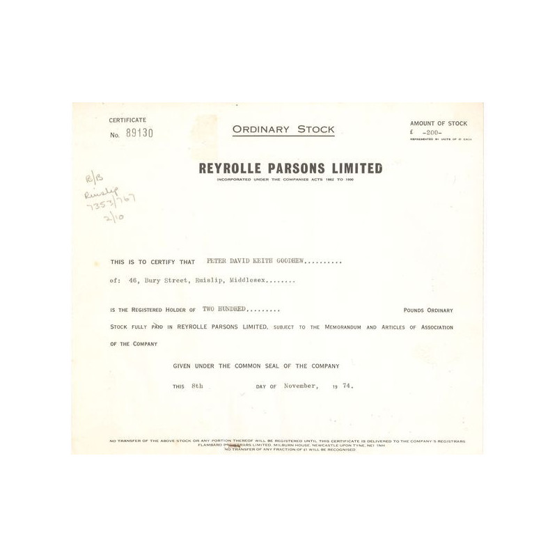 Reyrolle Parsons Ltd (Titre 200 Act 1 £)