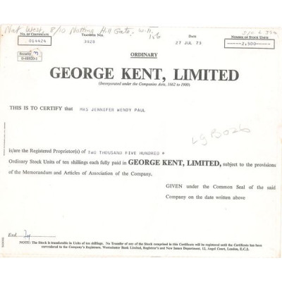 George Kent Ltd (Titre 2500 Act 10s £)