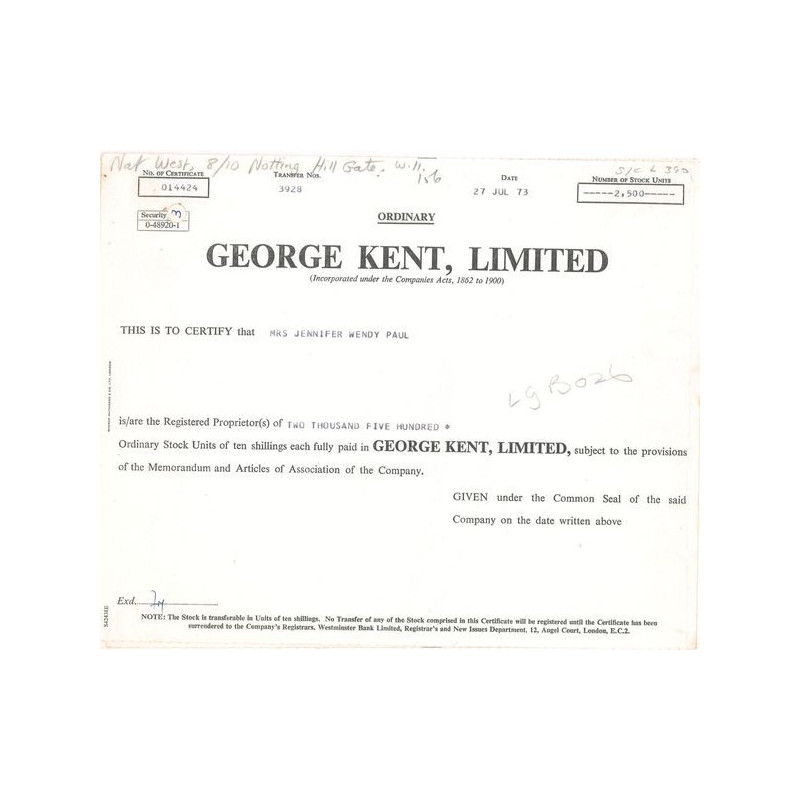 George Kent Ltd (Titre 2500 Act 10s £)