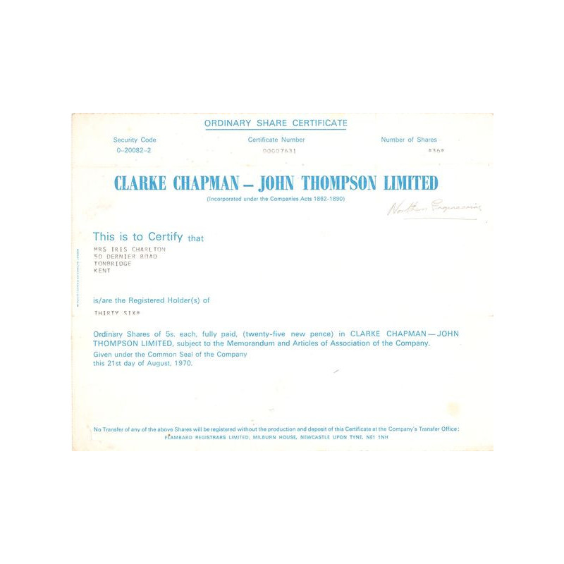 Clarke Chapman - John Thompson Ltd (Titre 36 Act 5s £)