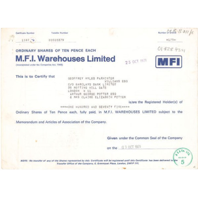 MFI Warehouses Ltd (Titre 175 Act 10p £)