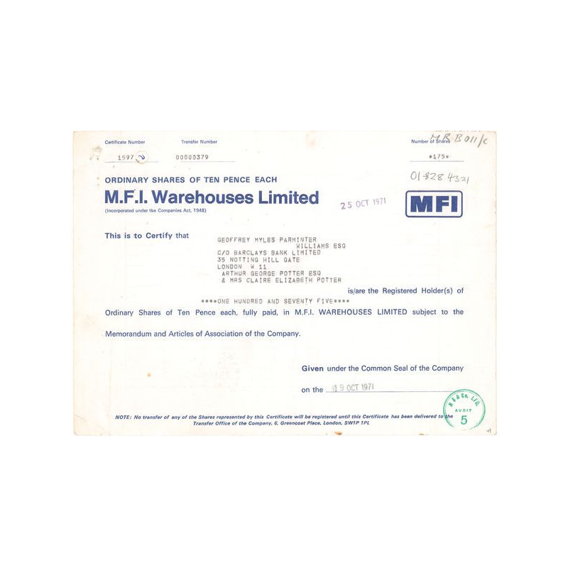 MFI Warehouses Ltd (Titre 175 Act 10p £)
