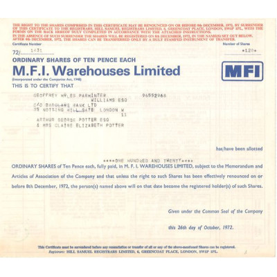MFI Warehouses Ltd (Titre 120 Act 10p £)