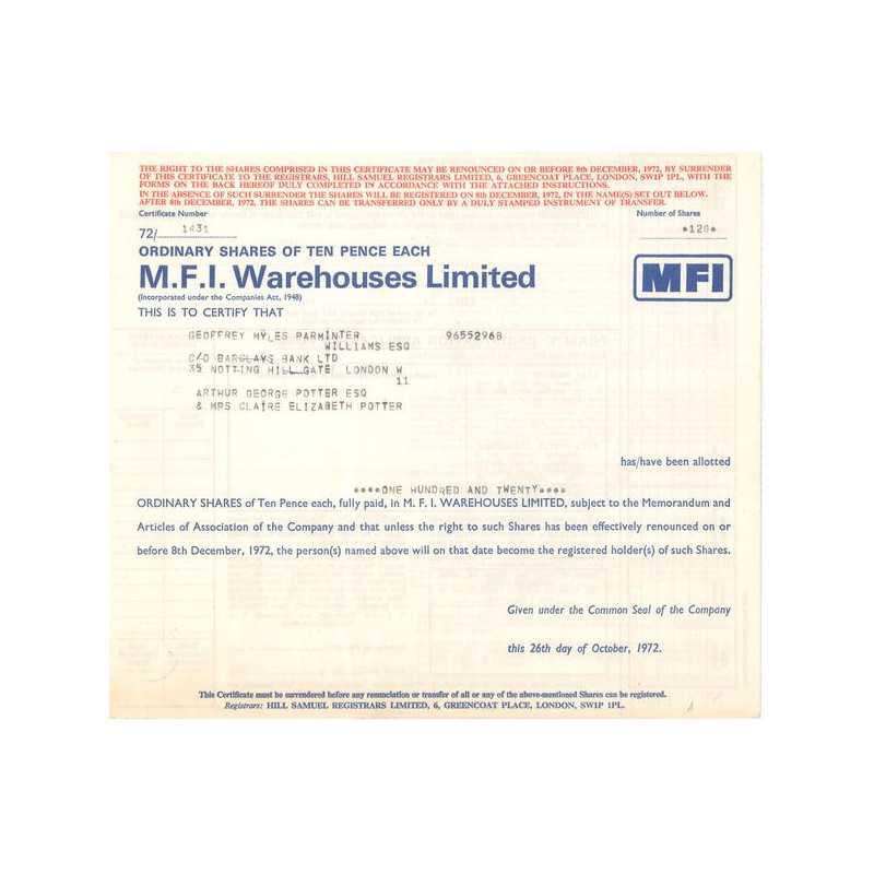 MFI Warehouses Ltd (Titre 120 Act 10p £)