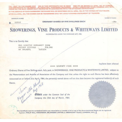 Showerings Vine Products & Whiteways Ltd (Titre 75 Act 5s £)