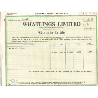 Whatlings Ltd (Titre 1000 Act 1 £)