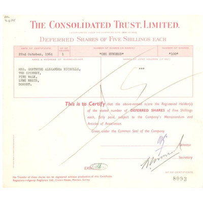 The Consolidated Trust Ltd (Titre 100 Act 5s £)