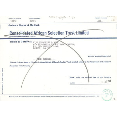 Consolidated Afridan Selection Trust Ltd (Titre 500 Act 25p £)