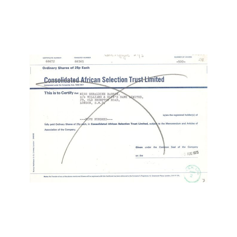 Consolidated Afridan Selection Trust Ltd (Titre 500 Act 25p £)