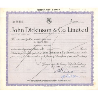 John Dickinson & Co. Ltd (Titre 10 Act 1 £)