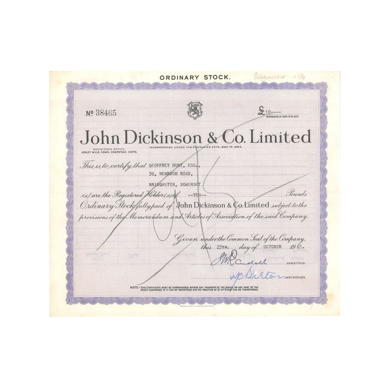 John Dickinson & Co. Ltd (Titre 10 Act 1 £)