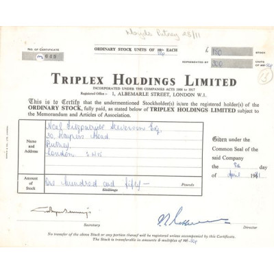 Triplex Holdings Ltd (Titre 300 Act 50p £)