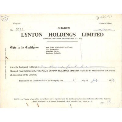Lynton Holdings Ltd (Titre 1500 Act 4s £)