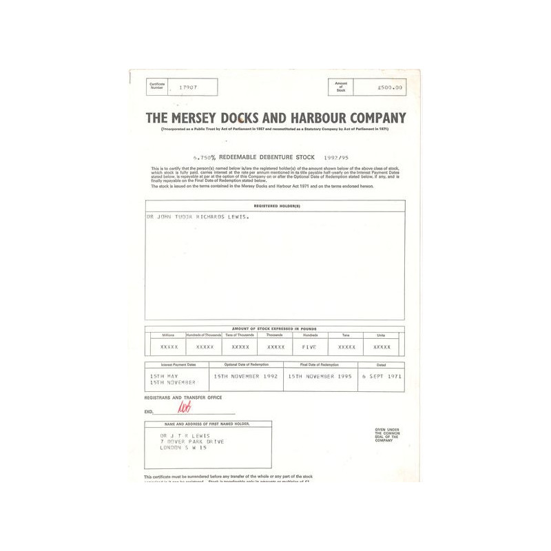 The Mersey Dock and Harbour Cy (Act 500 £)