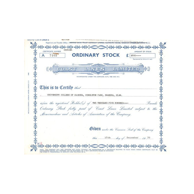 Coast Lines Ltd (Act 2500 £)