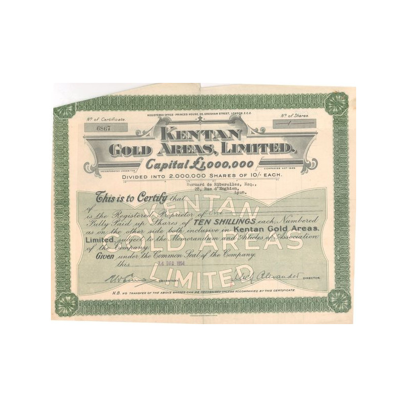 Kentan Gold Areas Ltd (Titre 01 Act 10 £)