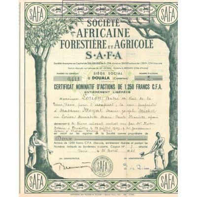 Sté Africaine Forestière et Agricole S.A.F.A. (Certif Nomin Act 1250 F)
