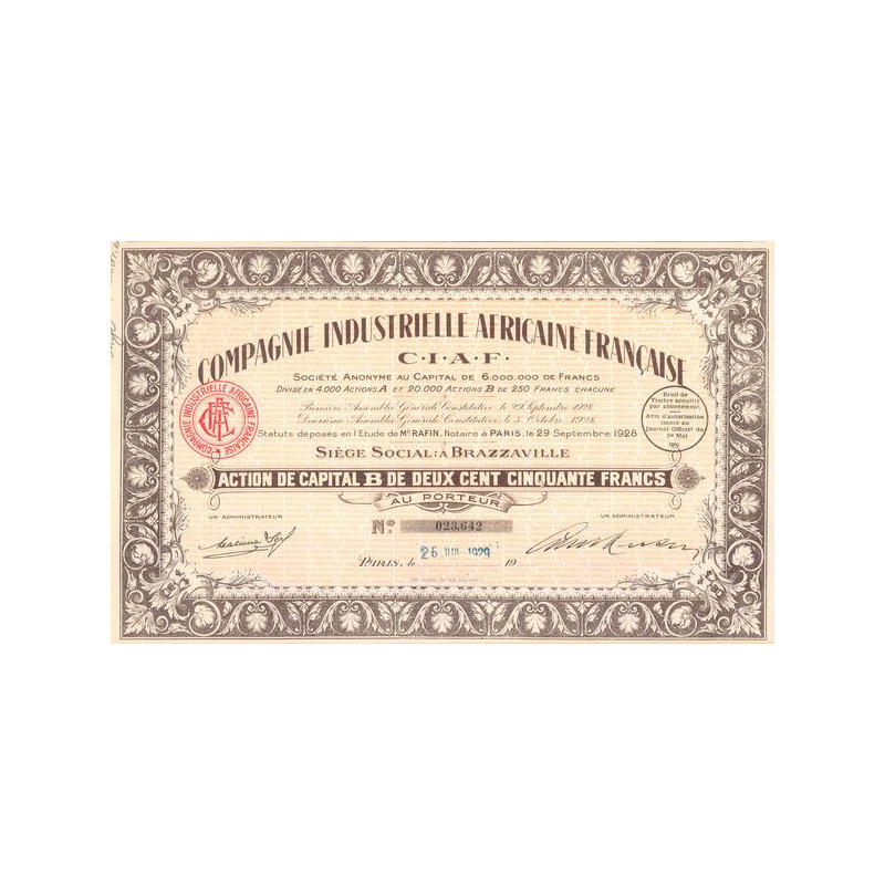 Cie Industrielle Africaine Française (C. I. A. F.) (Act B 250 F)