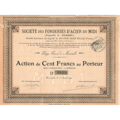 Sté des Fonderies d'Acier du Midi (Procédé G. ROBERT) (Act 100 F)