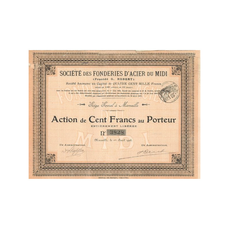 Sté des Fonderies d'Acier du Midi (Procédé G. ROBERT) (Act 100 F)