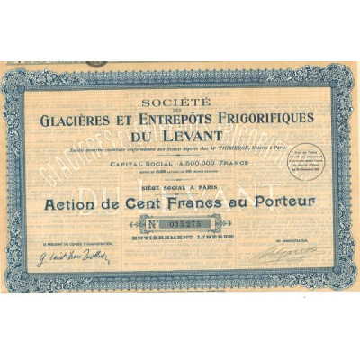 Sté des Glacières et Entrepôts Frigorifiques du Levant (Act 100 F)