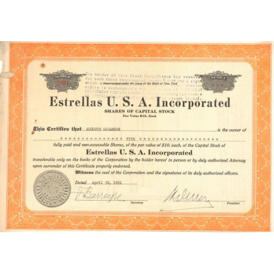 Estrellas U.S.A. Incorporated (Titre 05 Act 10 $)