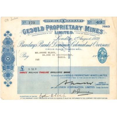 Geduld Proprietary Mines Ltd (Act 3.12 £)