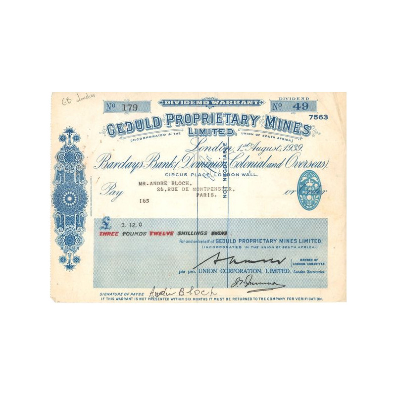 Geduld Proprietary Mines Ltd (Act 3.12 £)