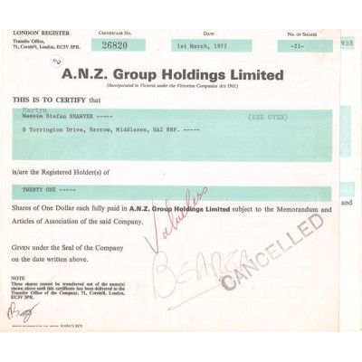 A.N.Z. Group Holdings Ltd (Titre 21 Act 1 $)