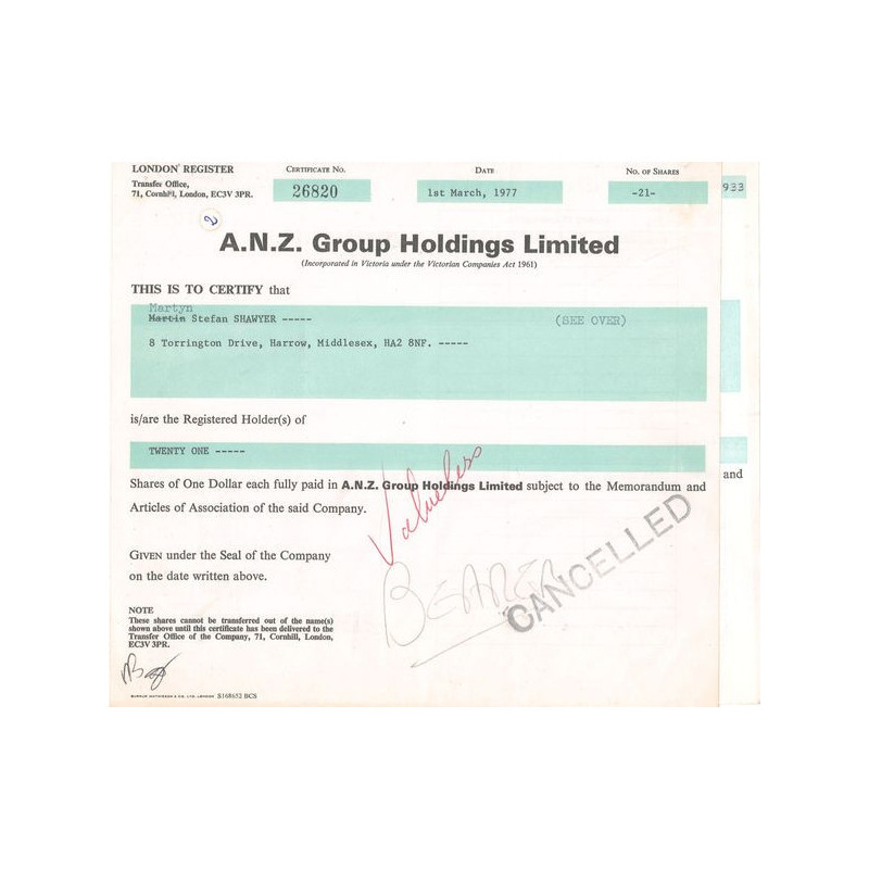 A.N.Z. Group Holdings Ltd (Titre 21 Act 1 $)